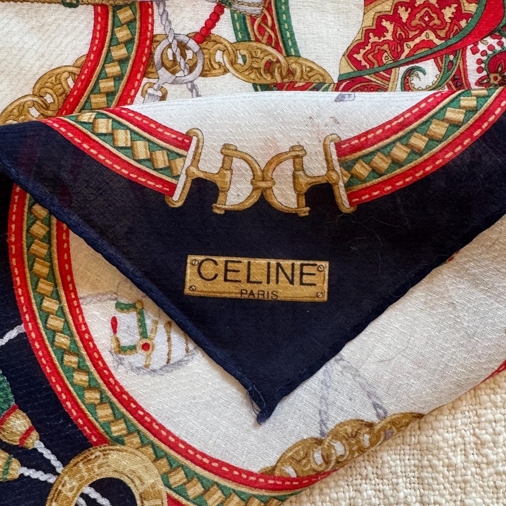 Vintage CELINE Paris Equestrian Foulard Medallion Scarf LIKE‎ NEW - Picture 4 of 7